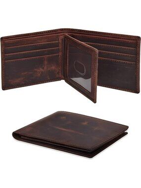 Leather Bifold Wallet for Men - Wallets with 9 Credit Cards 1 ID Window